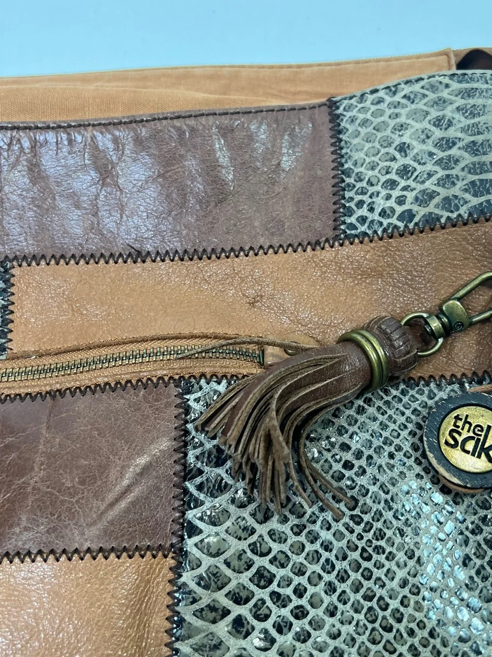 THE SAK Indio Boho Leather Patchwork Purse Hobo Shoulder Bag Braided